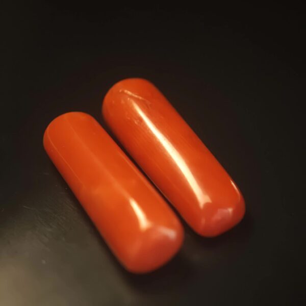 Red Orange Coral Pair 13.71ct Baguette Indonesia