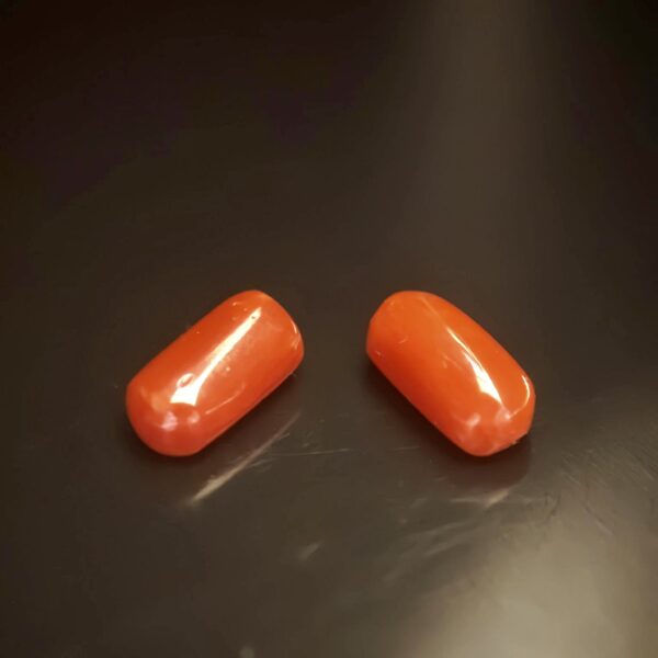 Orange Red Coral Pair 3.35ct Cushion - Indonesia